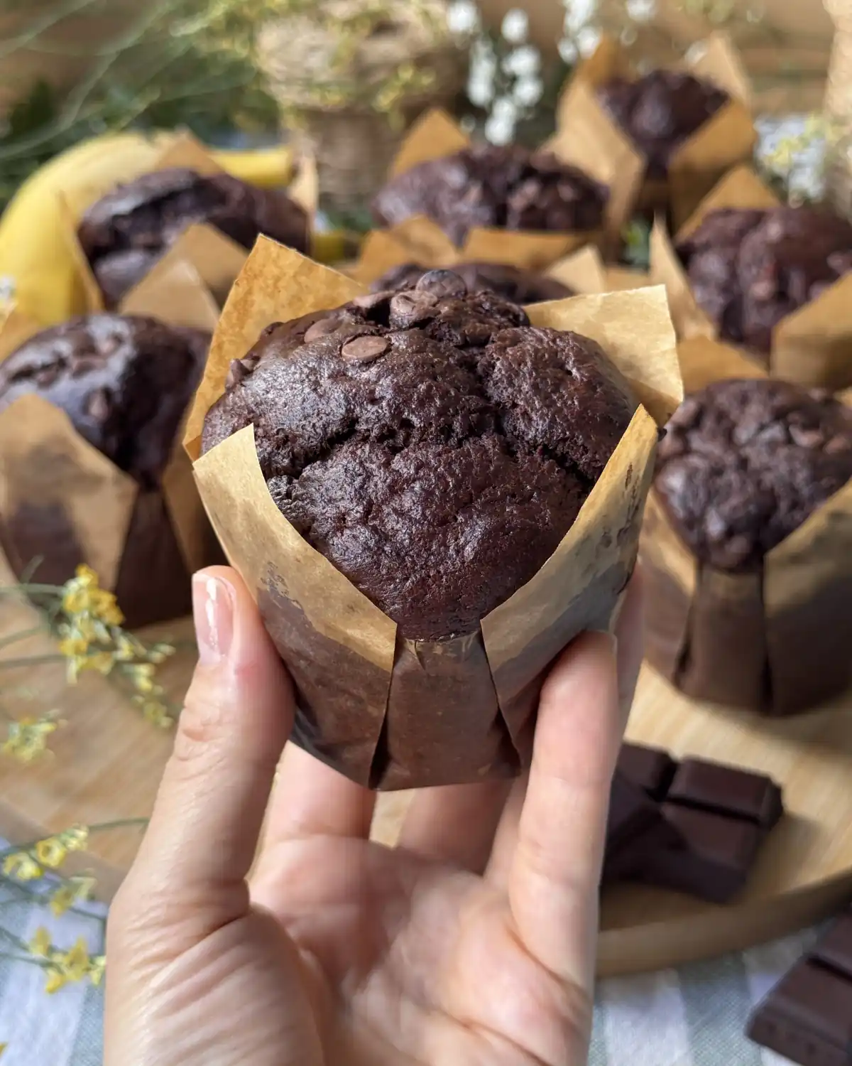 romisbakes recipe Chocolate banana muffins