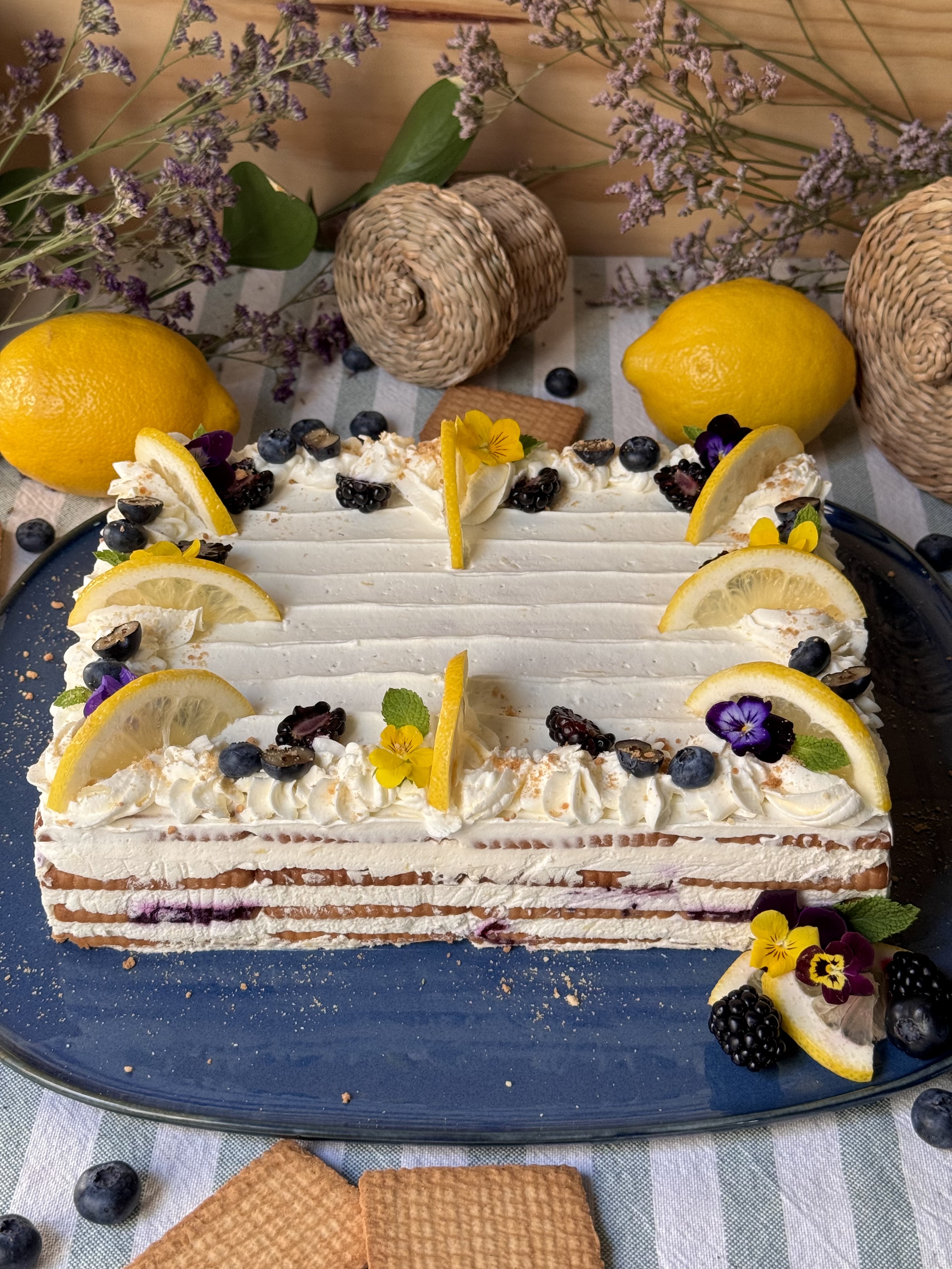 romisbakes recipe lemon and blueberry cake with biscuits