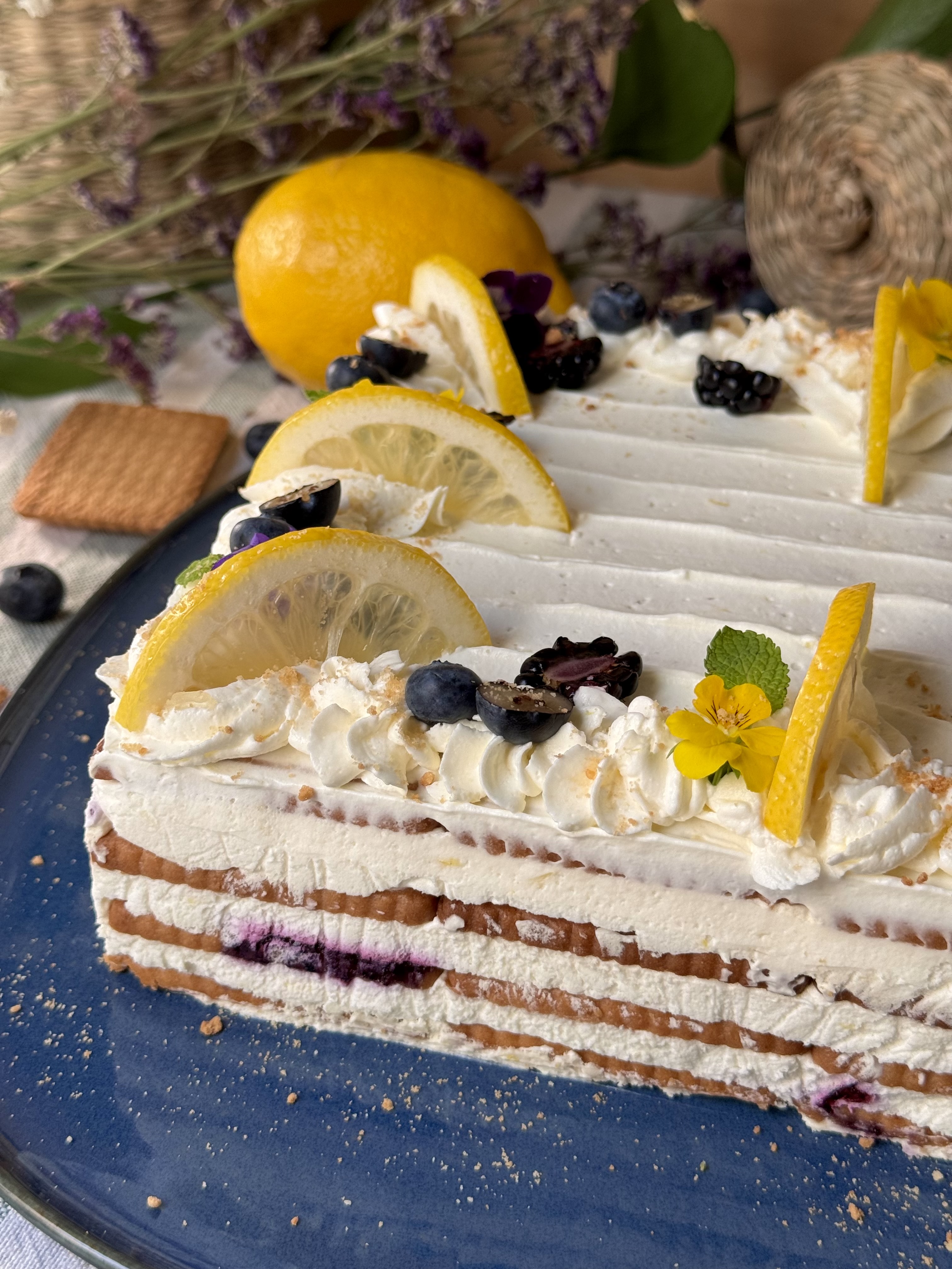 romisbakes recipe lemon and blueberry cake with biscuits