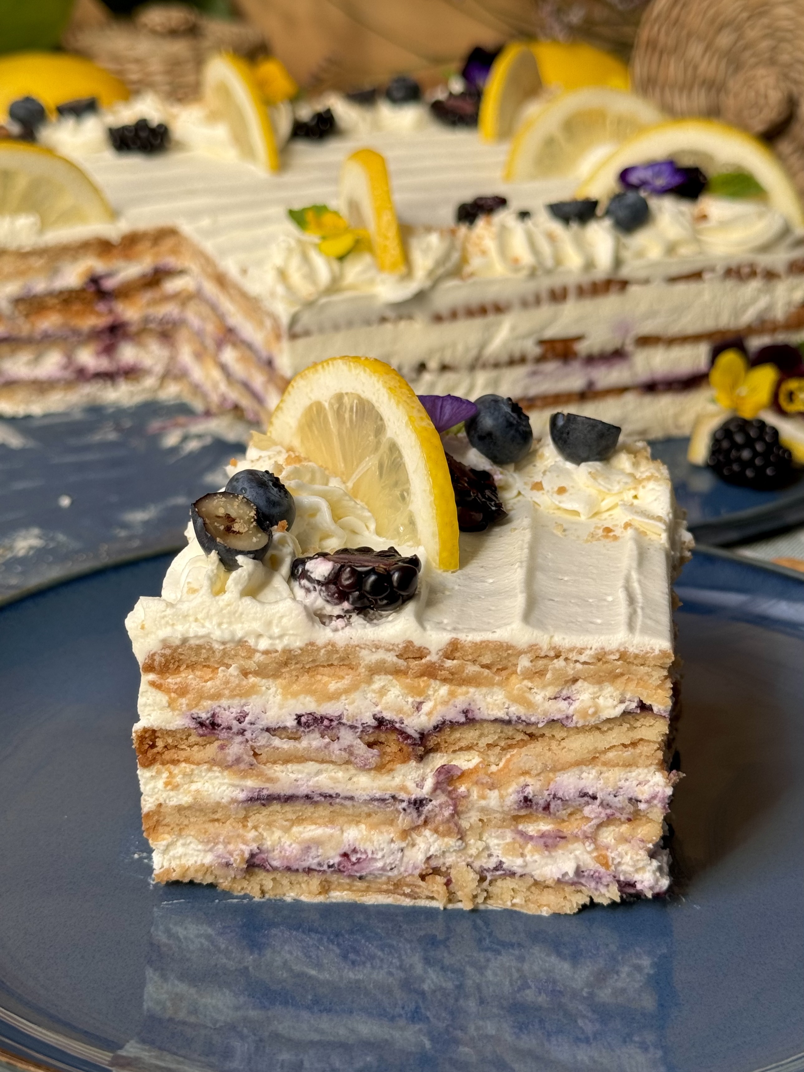 romisbakes recipe lemon and blueberry cake with biscuits